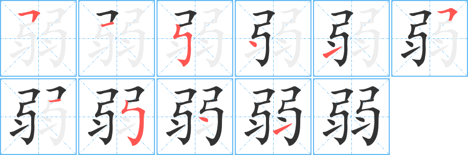 弱字筆畫(huà)寫(xiě)法
