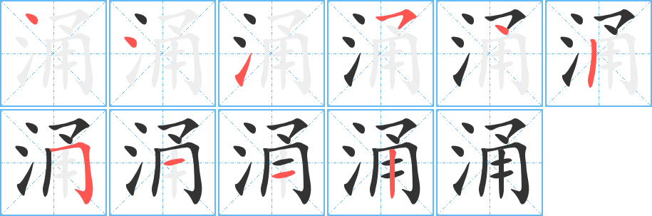 涌字筆畫(huà)寫(xiě)法